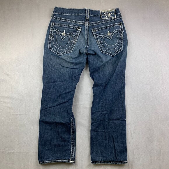 True Religion Mens Pants 32 Blue Denim Jeans Straight Leg Flap Pockets 32x28 - Picture 10 of 16